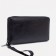 Male purse with zipper, department for bills, for maps, for coins, black color