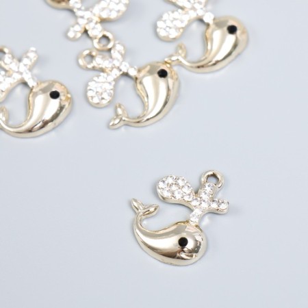 Decor for creativity metal, rhinestones "Funny whale with a fountain" gold 1.7x2 cm