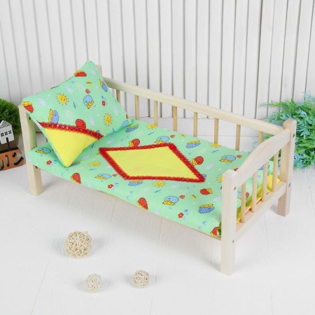 Bed linen for puppets "Hedgehogs", sheet, blanket, pillow-1