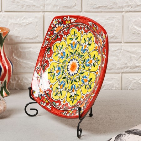 Plant of Rishtan ceramics "Patterns", red, 20 cm, square-3