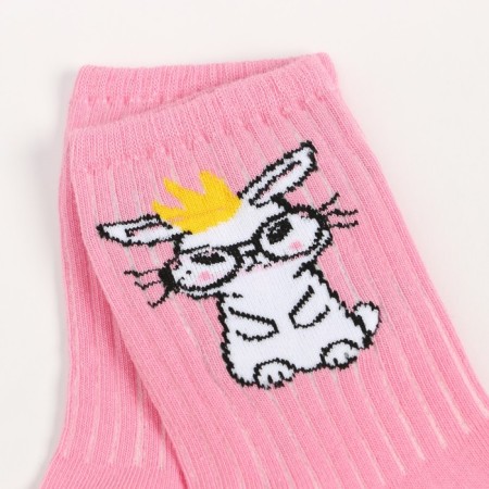 Women's socks "bunny", pink color, size 23-25-1