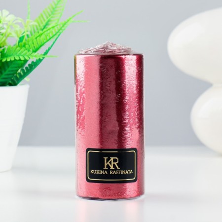 Candle - paraffin, varnished, red metallic cylinder, 5.6 × 12 cm-1