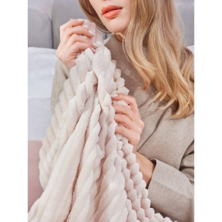 MUFFIN plaid, size 200x220 cm, stripes, beige-4