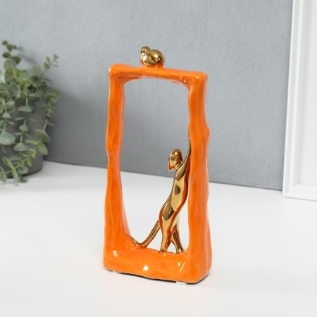 Souvenir Ceramics "Cats Mouse - Hunt. Rectangle" Orange with gold 6.2x12x24.5 cm-4