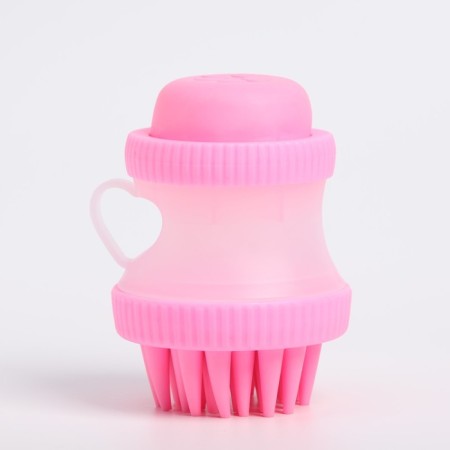 Brush for washing and massage of animals, with a shampoo container, pink-1