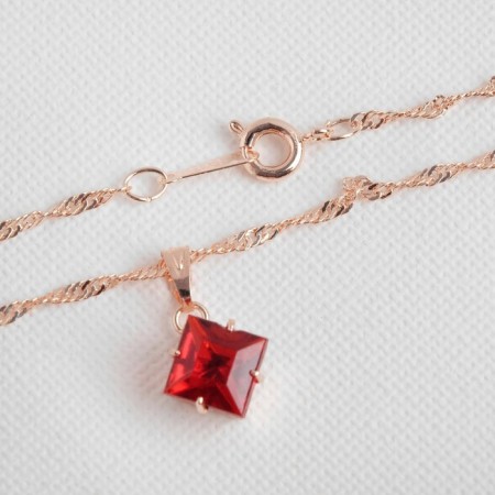 Set 3 objects: earrings, pendant, dimensionless “Edel” rhombus, burgundy color in gold, 45 cm-3