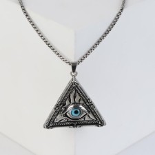 Pompeii pendulum of an all-seeing eye, blue color in black silver, 70 cm