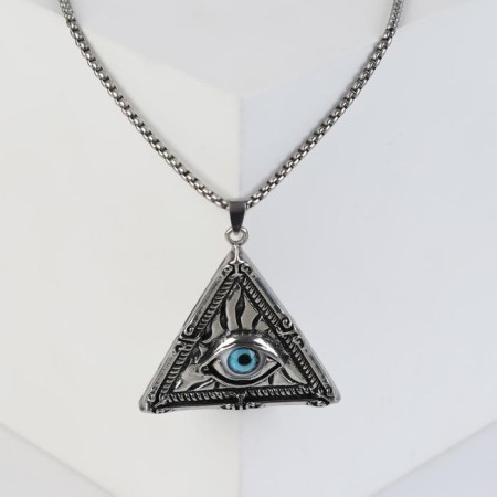 Pompeii pendulum of an all-seeing eye, blue color in black silver, 70 cm