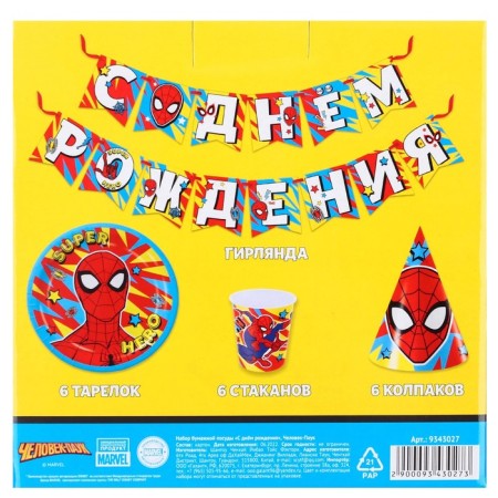 A set of paper utensils, on 6 people "Happy Birthday", a man spiderman-8