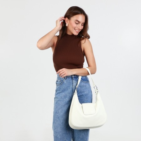 Lurch bag with lightning, external pocket, long belt, white color-1
