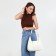 Lurch bag with lightning, external pocket, long belt, white color