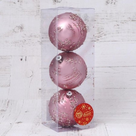 Set of balls plastic D-8 cm, 3 pcs "Jane sequin" pink-1