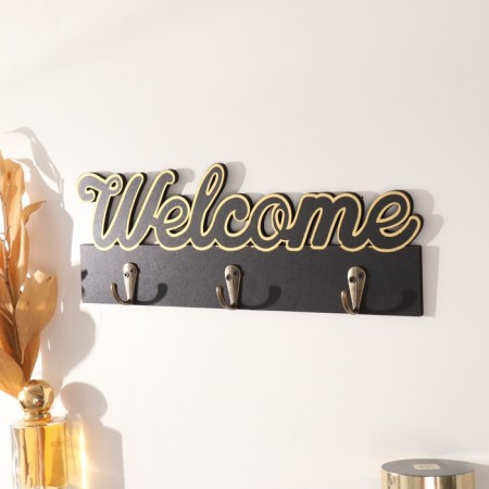 Decorative tree hooks "Welcome" black with gold 3x29.5x10.5 cm-1