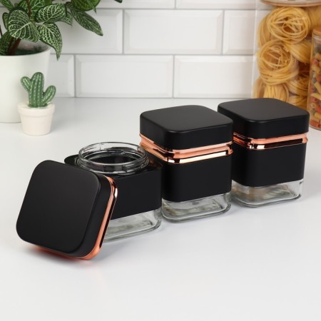 A set of glass cans for bulk products "Classic", 500 ml, 9.5 × 11.8 cm, 3 pcs, black color-2