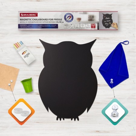 Magnetic-meat refrigerator 30 x 40 cm, Brauberg Baby Owl + set of accessories