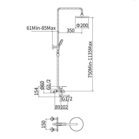 The shower system Fashun A52401, pour 102 mm, with a tropical shower, stainless steel, satin-1