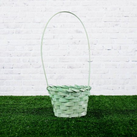 Wicker basket, bamboo, 13x13x9.5/28cm, green