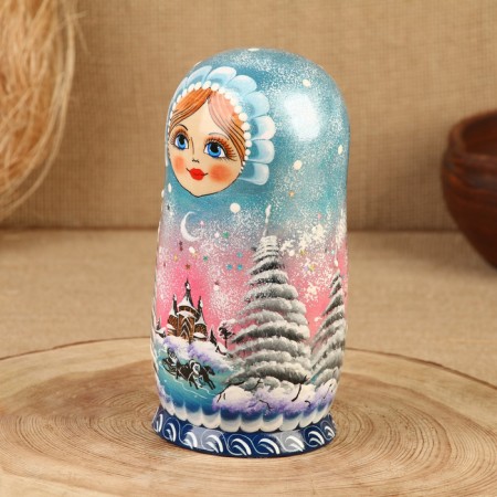 Nesting doll "Winter", Blue, 5 puppet, suite-14
