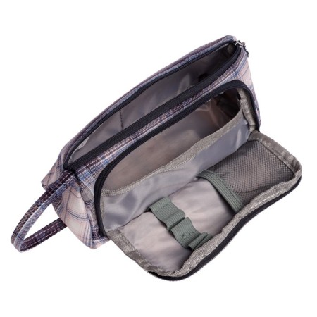 School Penal on a zipper 2 departments "Scotland", gray-pink-3