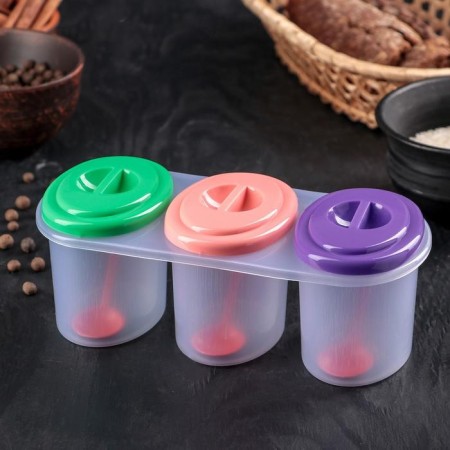 A set of cans for bulk products "Comfort", 3 pcs, 21 × 9.5 × 8 cm, with spoons, color mix-3