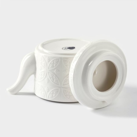Porcelain tea set on the bamboo stand Bellatenero "Ornament", 2 items: kettle 400 ml, mug 280 ml, white color-6