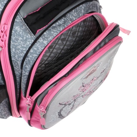Frame backpack 39 x 29 x 17 cm, Across 410, filling: bag, pencil case, gray/pink ACR22-410-11-8