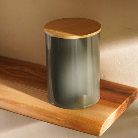 Bank for storing bulk products SL Home "Refracto", 11 × 15 cm, gray color, with a bamboo lid-1