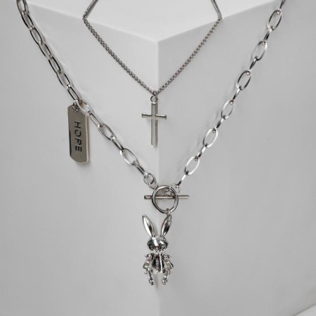 Piece "chain" rabbit and cross, color silver, l = 56 cm