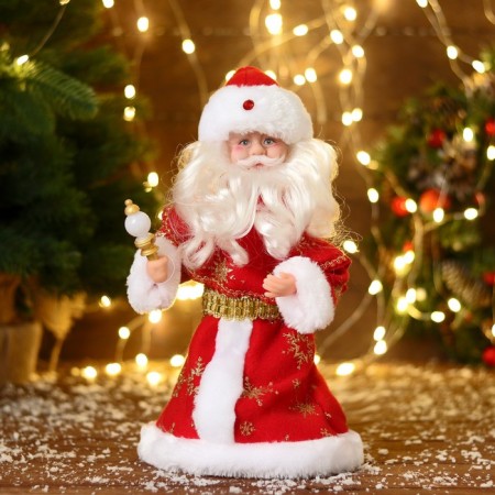 Santa Claus "in a red fur coat and a header with a pearl" 29 cm, moves
