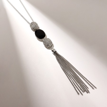 The pendant "sophistication" ovals with a chain, black and white color in silver, 60 cm-1