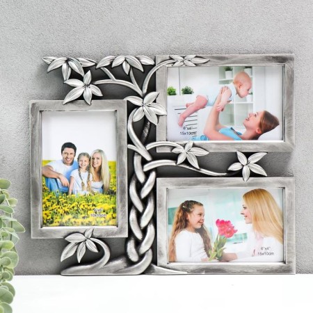 Photo frame plastic in 3 photos 10x15 cm "wood-cat" dark silver 32.5x26.5x2 cm