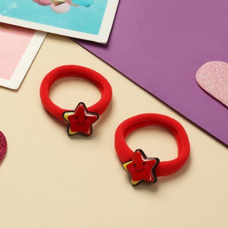 Hair elastic band "Tenderness" (set 2 pcs) asterisk, 4 cm, red-1