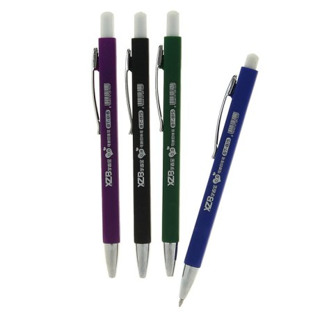Ballic handle with erased ink, line 0.8 mm, automatic, blue rod, rubberized square case, mix