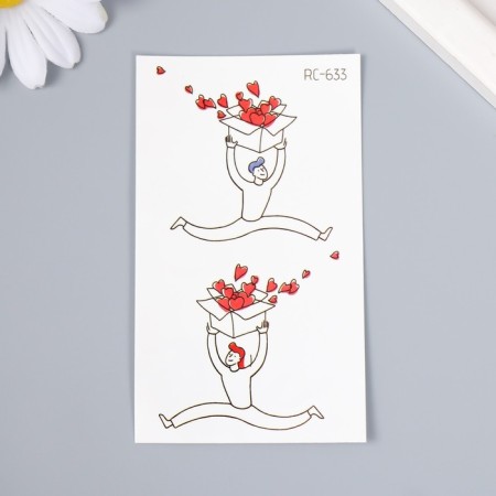 Tattoo on the body color "guy with a box of hearts" 10.5x6 cm