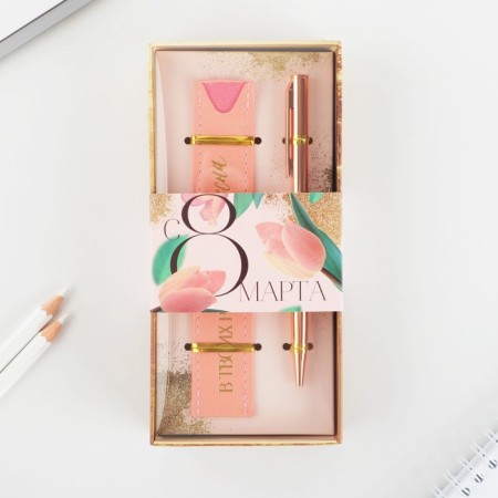 Gift set Pink gold and leatherette case “since March 8”-1