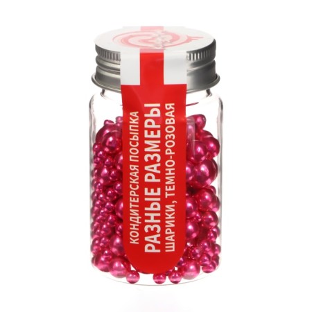 Confectionery sprinkling "different sizes", balls, dark pink, 50 g-1