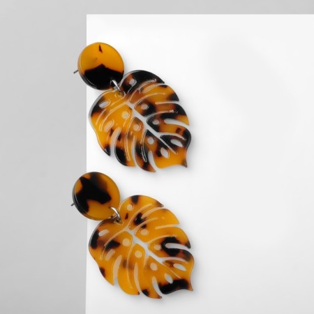 Acryl Earrings "Leaves" spotted, black and yellow color-1