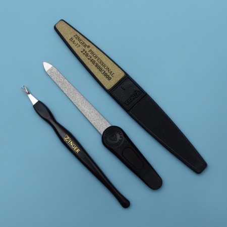 Manicure set, 3 objects, on a blister, black/gold color, sis-09-1