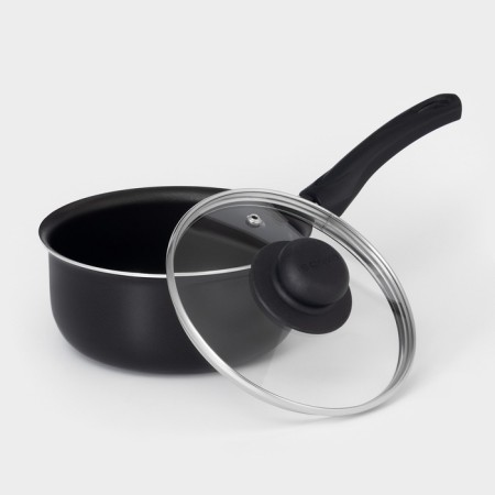 Bucket Consul d = 16 cm, 1.2 l, glass cover, plastic handle, anti -stick coating, black color-1