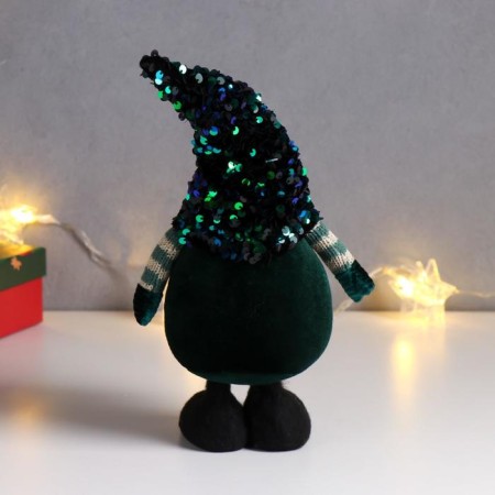 Interior doll "Santa Claus in a green cap with sequins" 33x9x14 cm-2