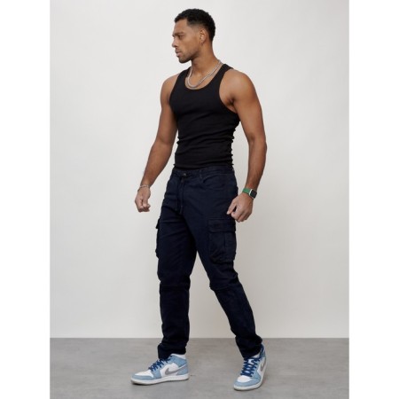 Cargo jeans men, size 52, dark blue color-9