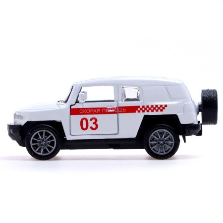 Metal ambulance, 1:48, inertia, doors open, white color-1