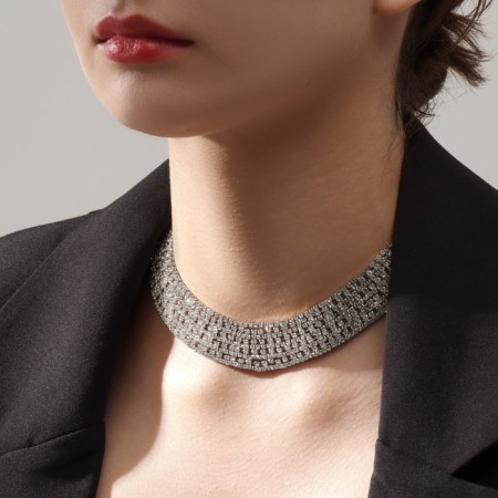 Necklace "ice", 9 rows, white color in silver, 35cm-2
