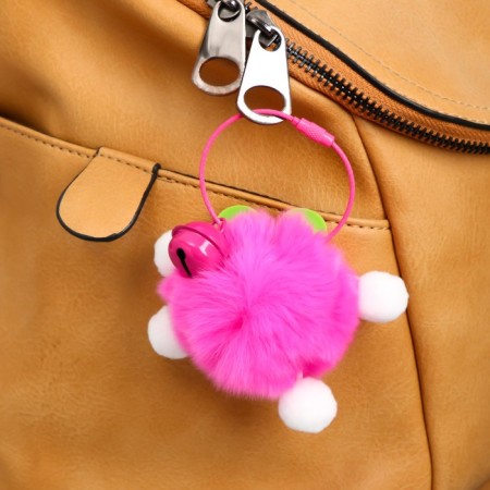 Fluffy on cable with a tambourine "Freak with green ears" bright pink 8 cm-1