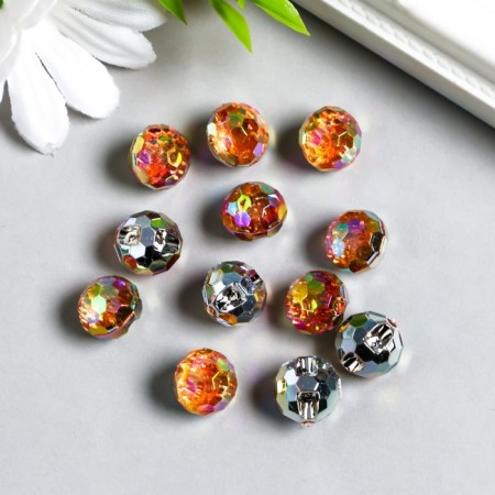 Buttons plastic for creativity 1 Process "Ball holography. Orange" set 12 pcs d = 1.2 cm-2