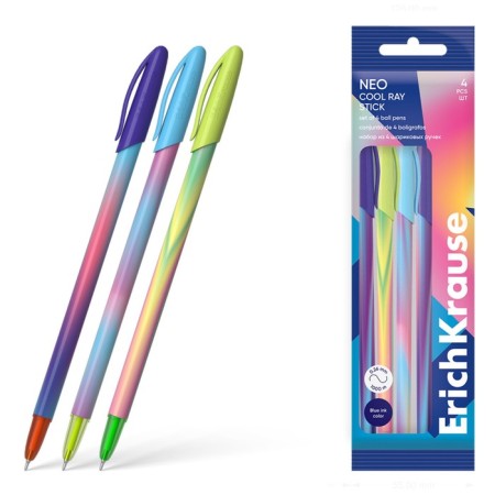 Set of ballpoint pens 4 pcs, erichkrause, "neo stick Cool Ray" node 0.7 mm color blue blue