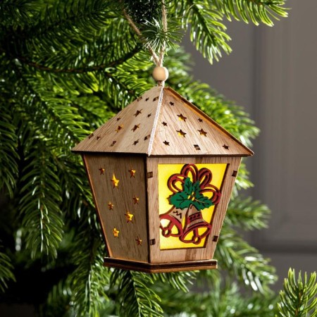 Christmas tree toy "Lantern with bells", from batteries, glow of warm white