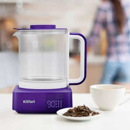 Electric ketter KitFort KT-6191, glass, 1.3 l, 800 watts, white-violet-1