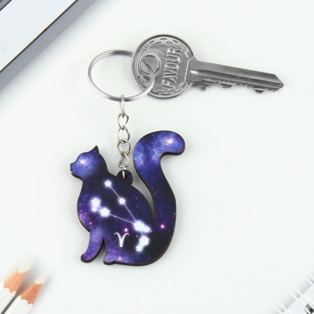 Key keychain wooden "Aries", cat, 4.5 x 6 cm-2