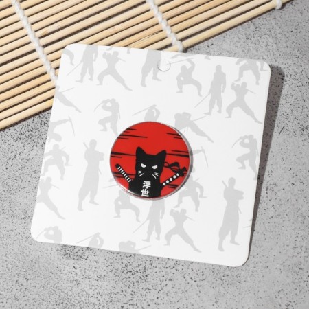 Icon "Japan" cat with nunchaki, black-red color in silver-1